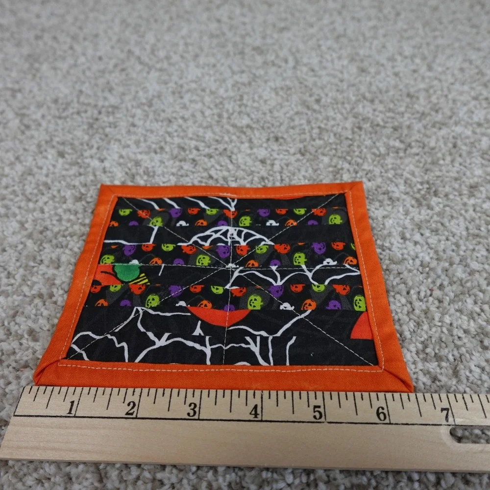 Handmade Quilted Mug Rugs Halloween Jack o' Lantern Spider Web Coasters Set of 2